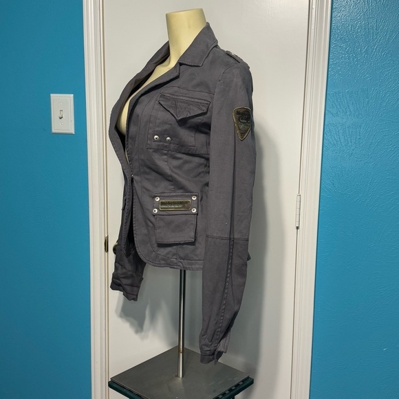 Home Store Mandarin & Mint Women's Gray utility military influence Jacket Medium - Picture 3 of 16